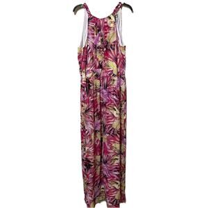 Anne Klein Pink Floral Hawaiian Maxi Dress Tropical Travel Resort Wear Size 10